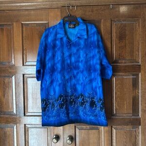 NO CONTEST Men's Size XXL Bright Blue Flame Button Front Microfiber Shirt